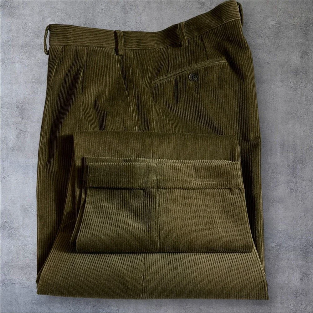 RALPH LAUREN Vintage Corduroy Pant Men 38X30 Pleated and Cuffed Chino Brown
